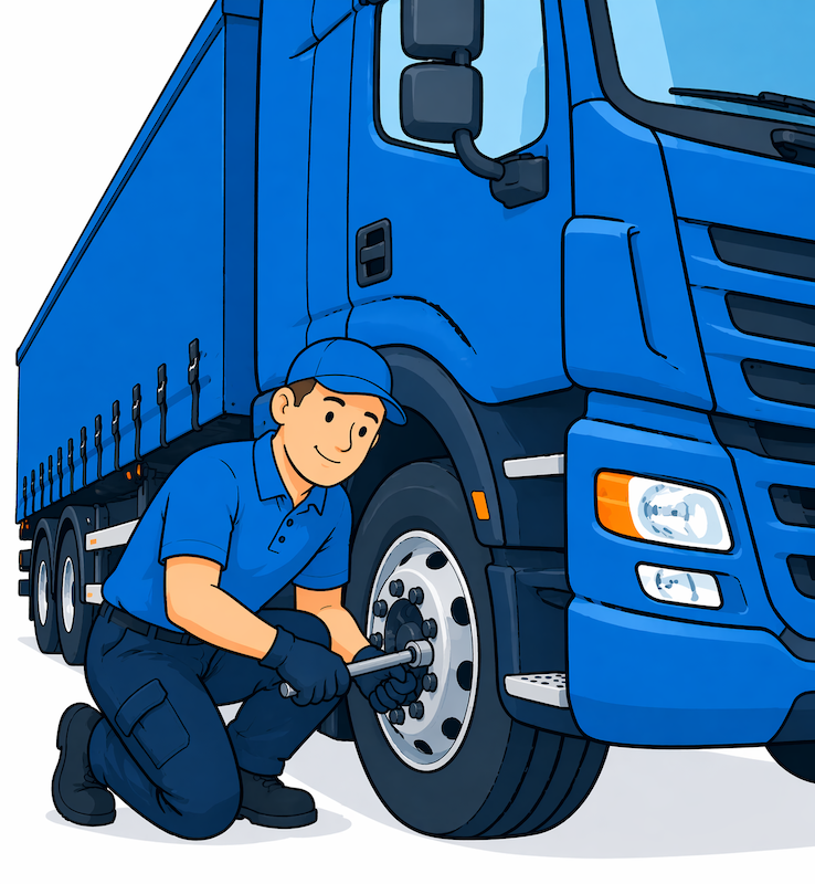 HGV driver using a mobile phone while carrying out a vehicle walkaround check